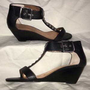 BCBG Black T-strap Wedge